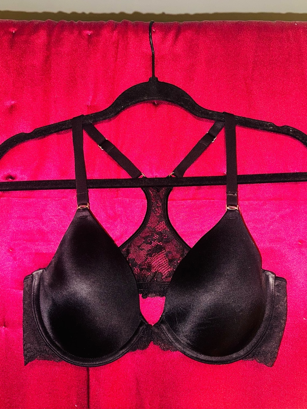 👑 Size 36B Women’s Sexy Maidenform Black Lace Racerback Push-Up Bra